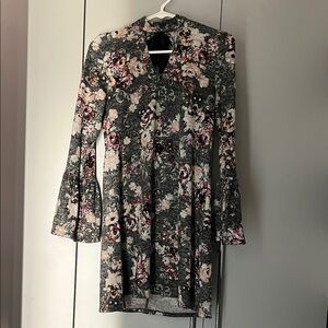 Francesca's Collections Floral Mini Dress - Gray and Pink